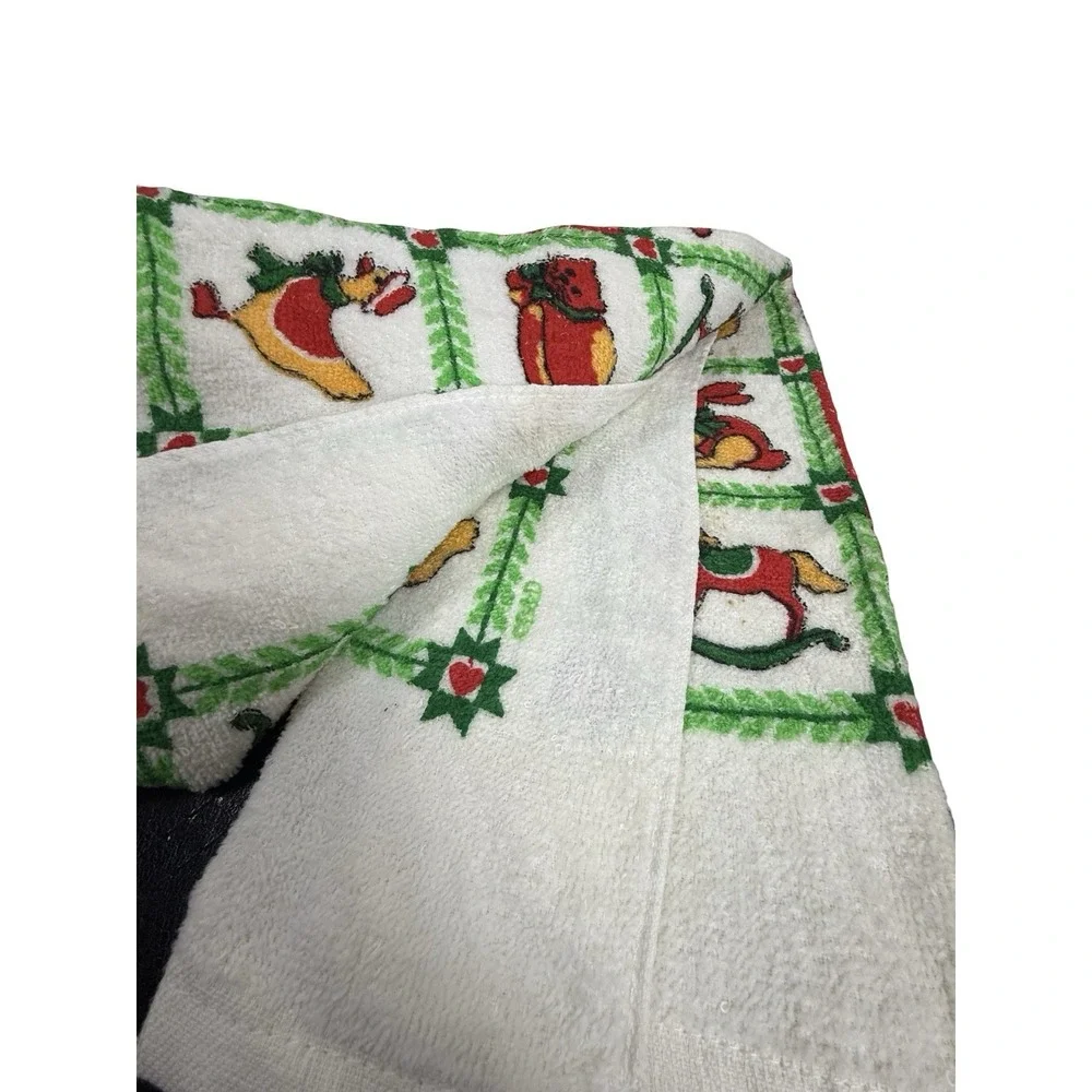 Vintage Country Christmas Terry Kitchen Towel Goose Bunny Rabbit NOS 90s